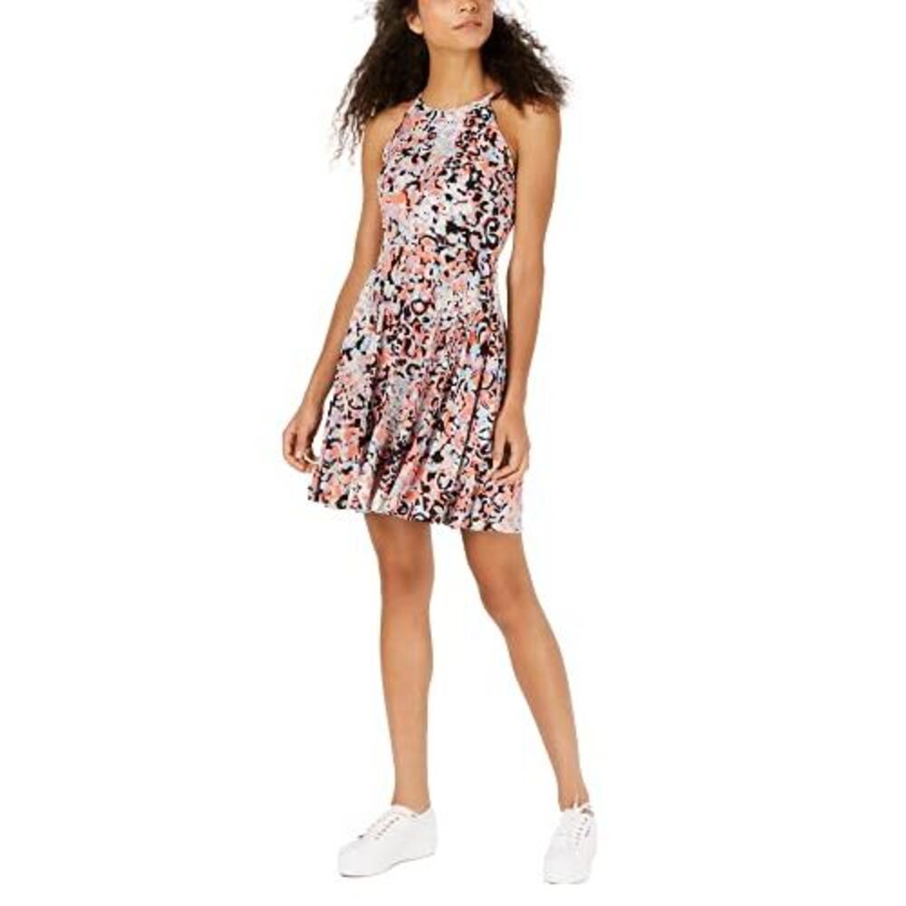 Bar III Printed Halter Neck Fit Flare Dress